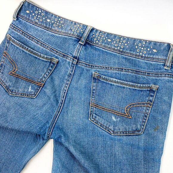 AEO Skinny Stretch Blue Jeans Studded Distressed Sz 10 - Picture 6 of 11